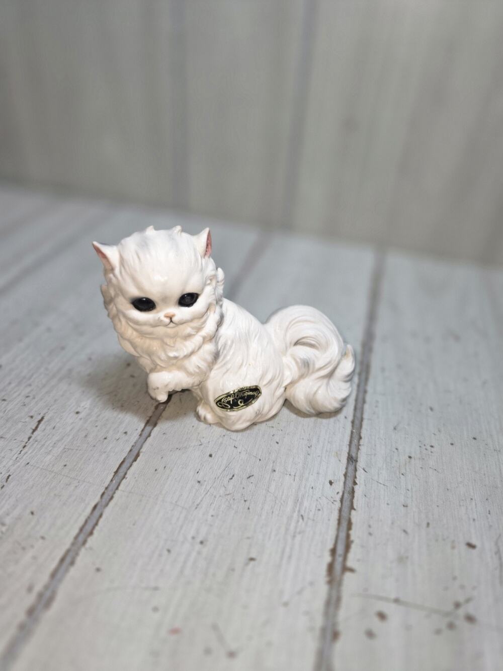Vintage Josef Originals White Persian Kitty Cat Figurine 3.5” Black Eyes Japan